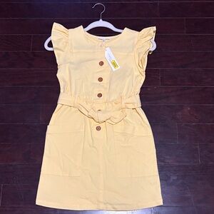 Copper Key Yellow Dress with Ruffle Sleeves and Belt